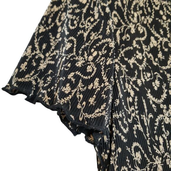 Connected Apparel Black Beige Pattern Tiered Pin Pleats Ruffle Dress Size 8 - Picture 5 of 7